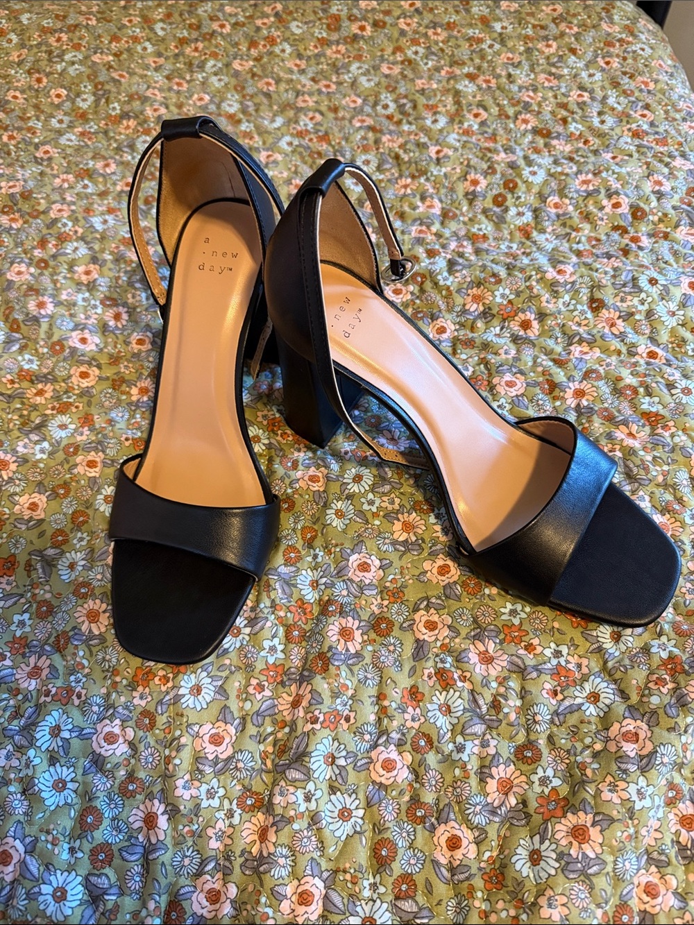a new day Black Block Heel Ankle-Strap Sandals